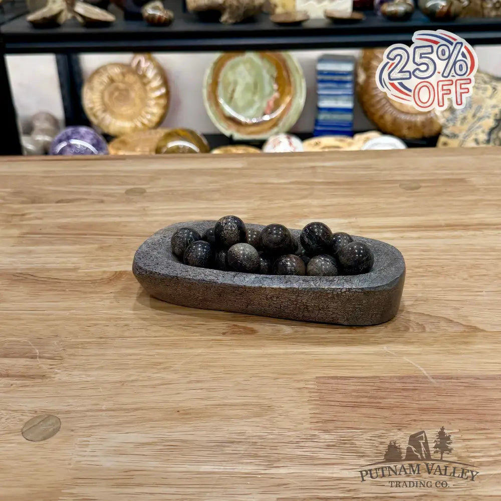 Reserve Fossilized Dinosaur Bone Bowl + Marbles - Fossil Bowl