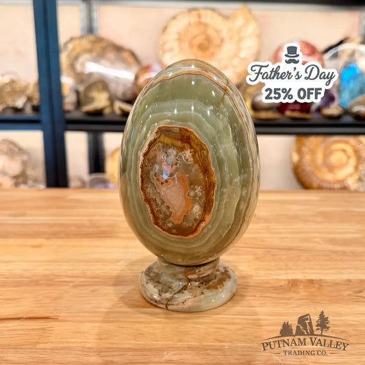 Reserve Green Banded Calcite Egg 6.55’’ + Matching Stand - Egg