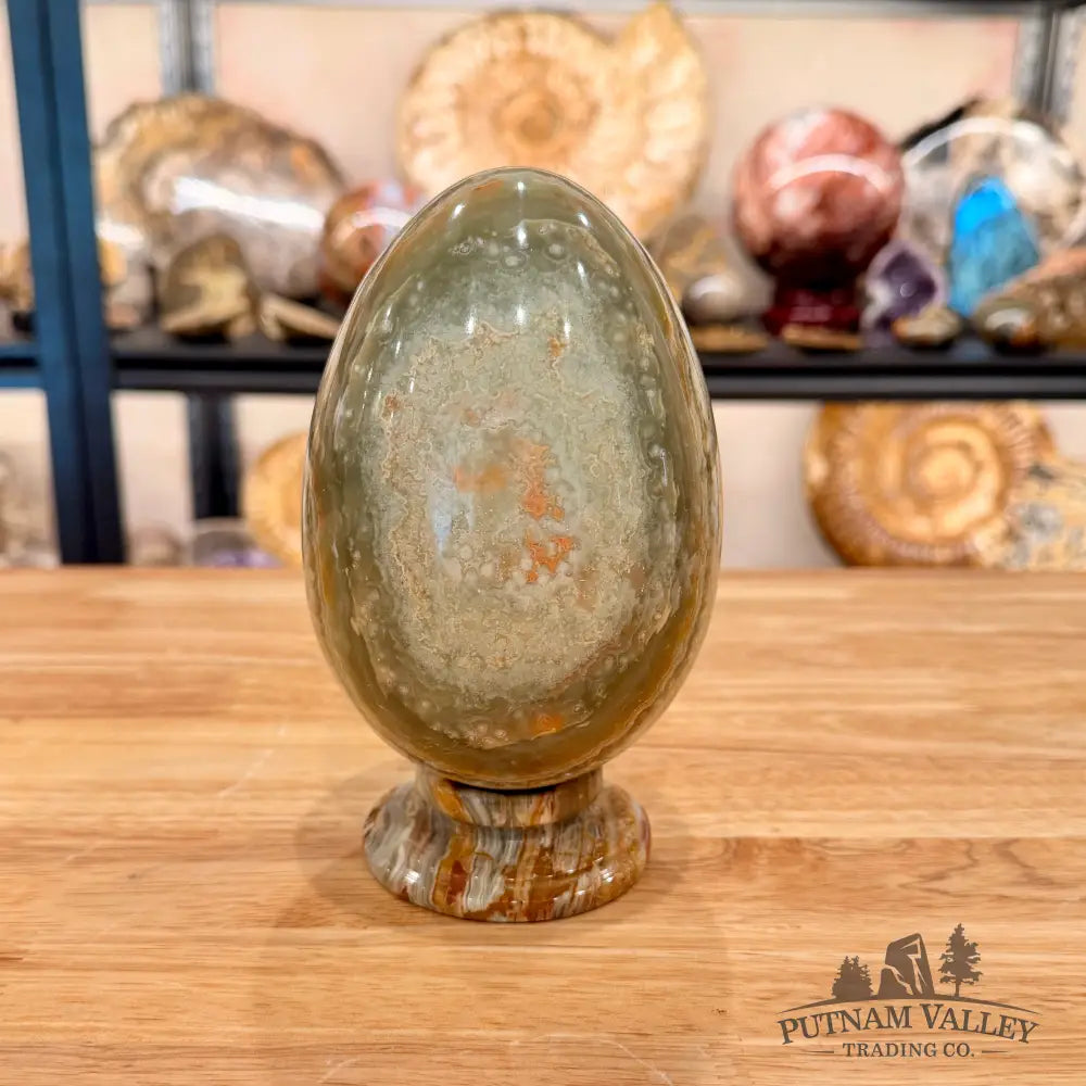 Reserve Green Banded Calcite Egg 6.59’’ + Matching Stand - Egg