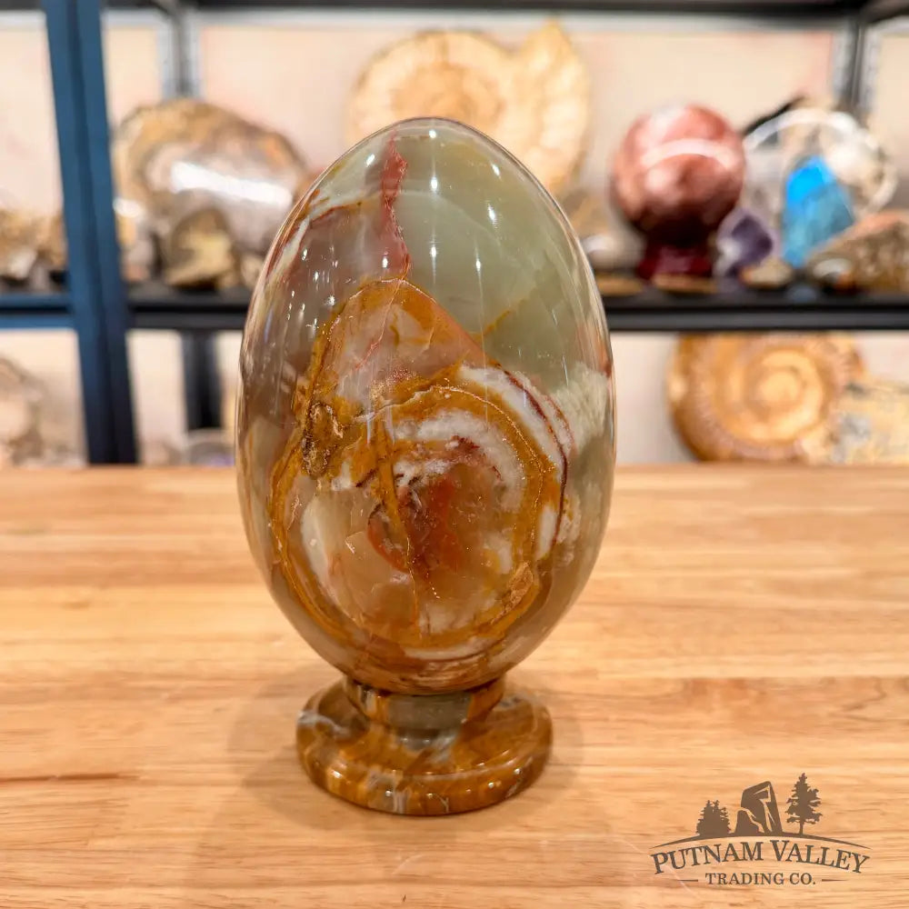 Reserve Green Banded Calcite Egg 6.78’’ + Matching Stand - Egg