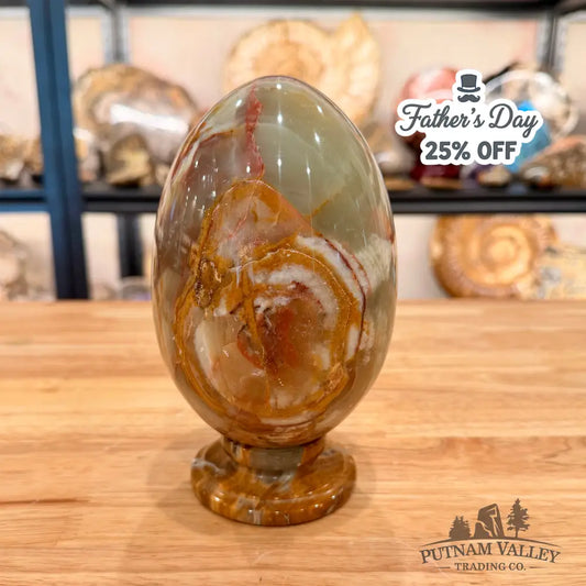 Reserve Green Banded Calcite Egg 6.78’’ + Matching Stand - Egg