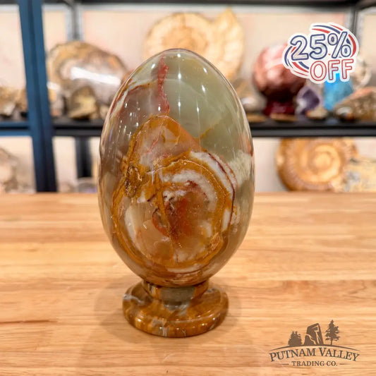 Reserve Green Banded Calcite Egg 6.78’’ + Matching Stand - Egg