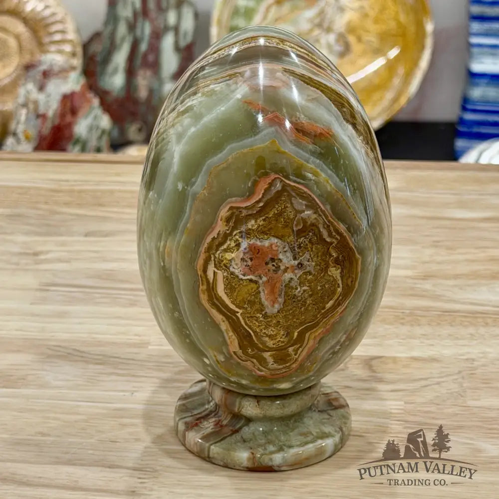 Reserve Green Banded Calcite Egg + Matching Stand 6.55’’ - Egg
