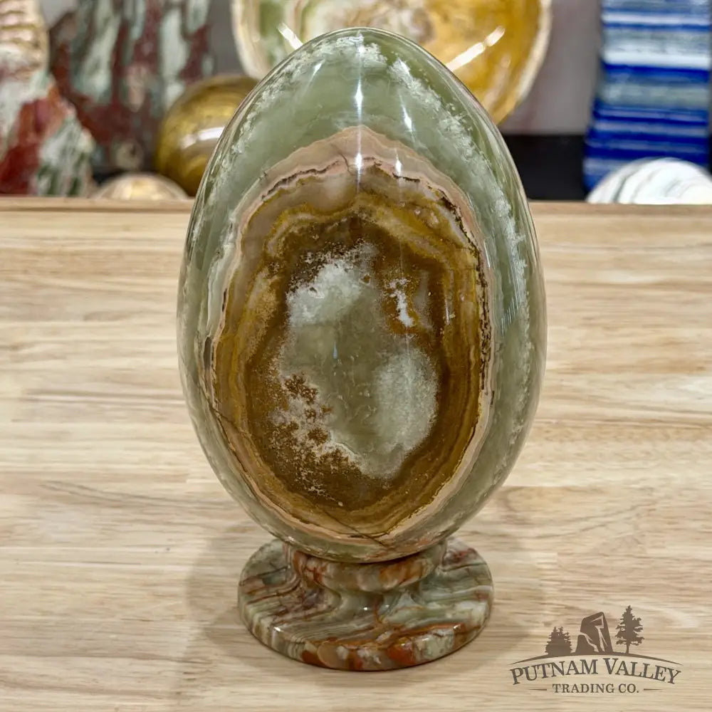 Reserve Green Banded Calcite Egg + Matching Stand 6.55’’ - Egg