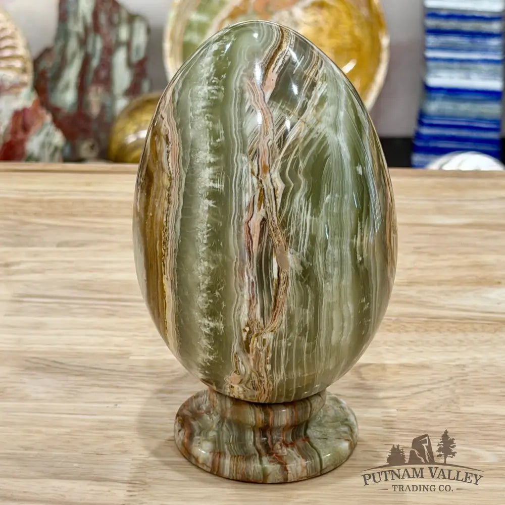 Reserve Green Banded Calcite Egg + Matching Stand 6.55’’ - Egg