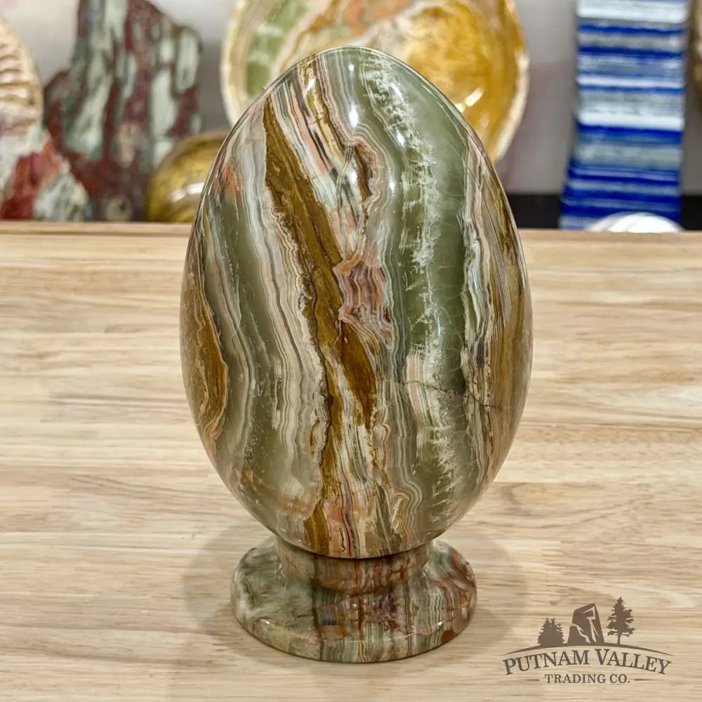 Reserve Green Banded Calcite Egg + Matching Stand 6.55’’ - Egg