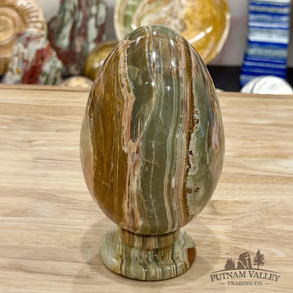 Reserve Green Banded Calcite Egg + Matching Stand 6.7’’ - Egg