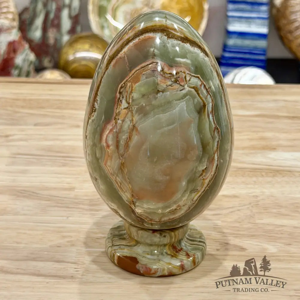Reserve Green Banded Calcite Egg + Matching Stand 6.7’’ - Egg
