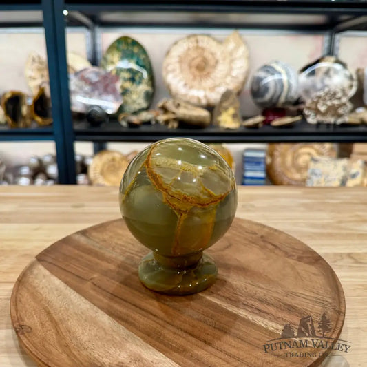 Reserve Green Banded Calcite Sphere 3.99’’ + Matching Stand - Sphere