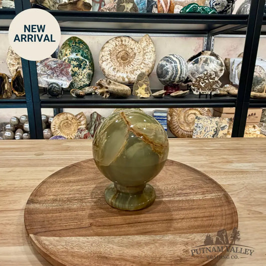 Reserve Green Banded Calcite Sphere 3.99’’ + Matching Stand - Sphere