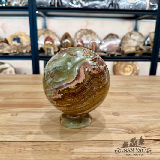 Reserve Green Banded Calcite Sphere 5.75’’ + Matching Stand Sphere