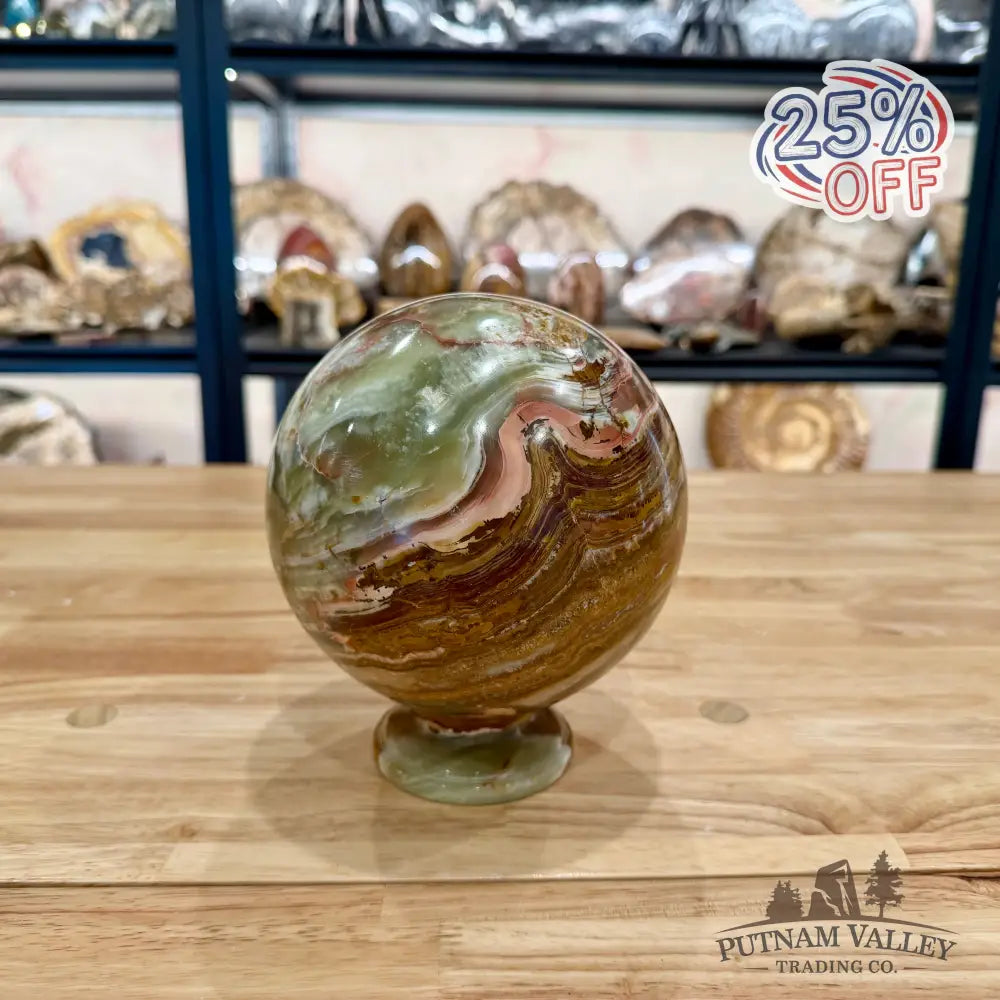 Reserve Green Banded Calcite Sphere 5.75’’ + Matching Stand Sphere