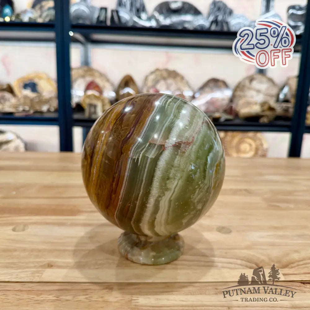 Reserve Green Banded Calcite Sphere 5.8’’ + Matching Stand Sphere