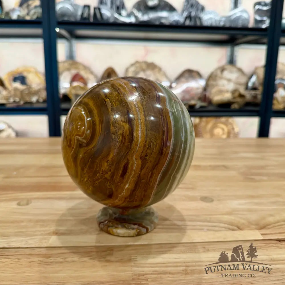 Reserve Green Banded Calcite Sphere 5.8’’ + Matching Stand Sphere