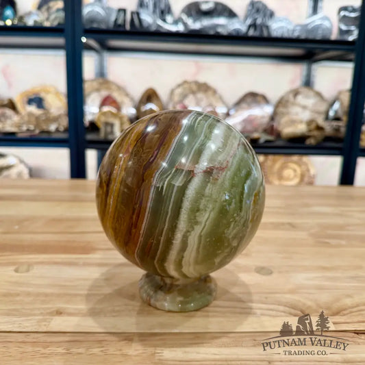Reserve Green Banded Calcite Sphere 5.8’’ + Matching Stand Sphere