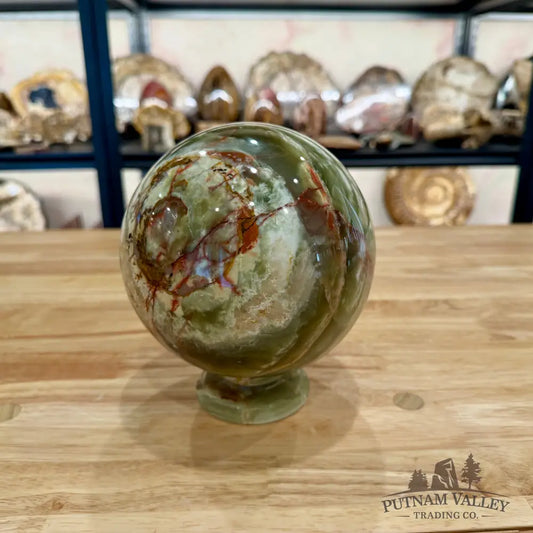 Reserve Green Banded Calcite Sphere 5.83’’ + Matching Stand Sphere