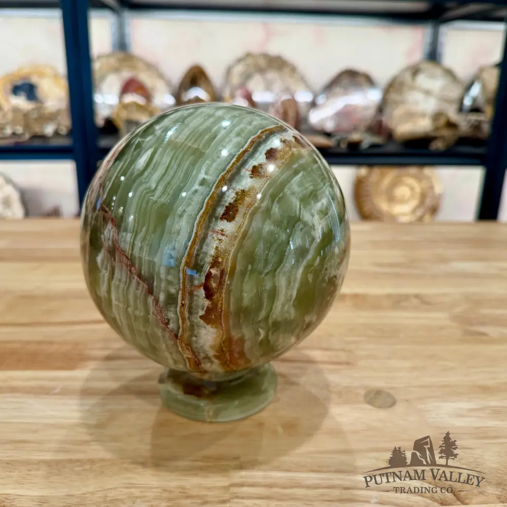 Reserve Green Banded Calcite Sphere 5.83’’ + Matching Stand Sphere