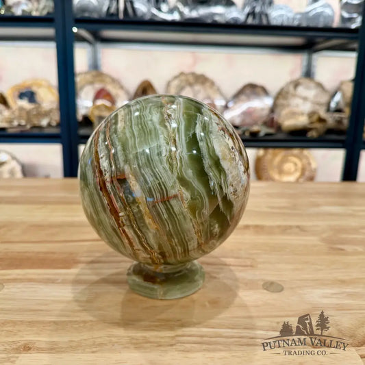 Reserve Green Banded Calcite Sphere 5.83’’ + Matching Stand Sphere