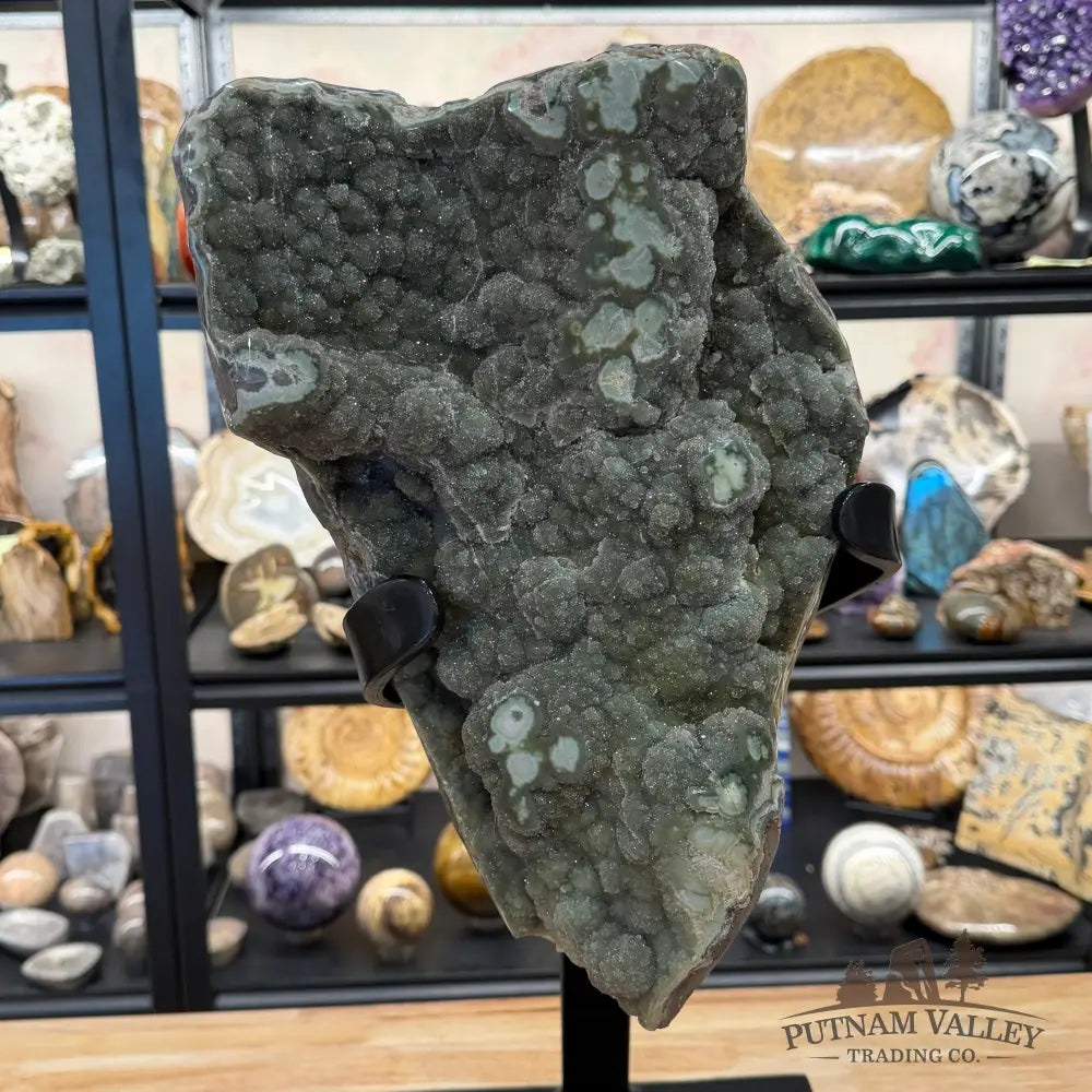 Reserve Uruguayan Green Botryoidal Sugar Druzy Agate + Stand 22.5’’ - Accent