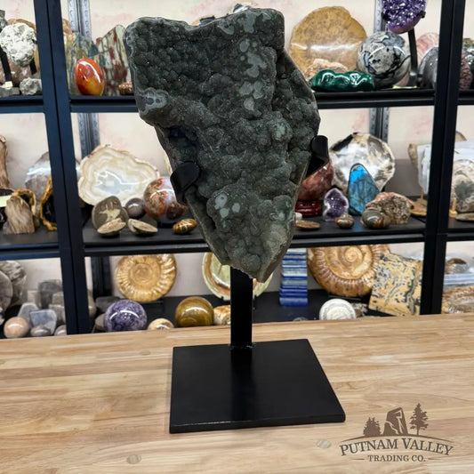 Reserve Uruguayan Green Botryoidal Sugar Druzy Agate + Stand 22.5’’ - Accent