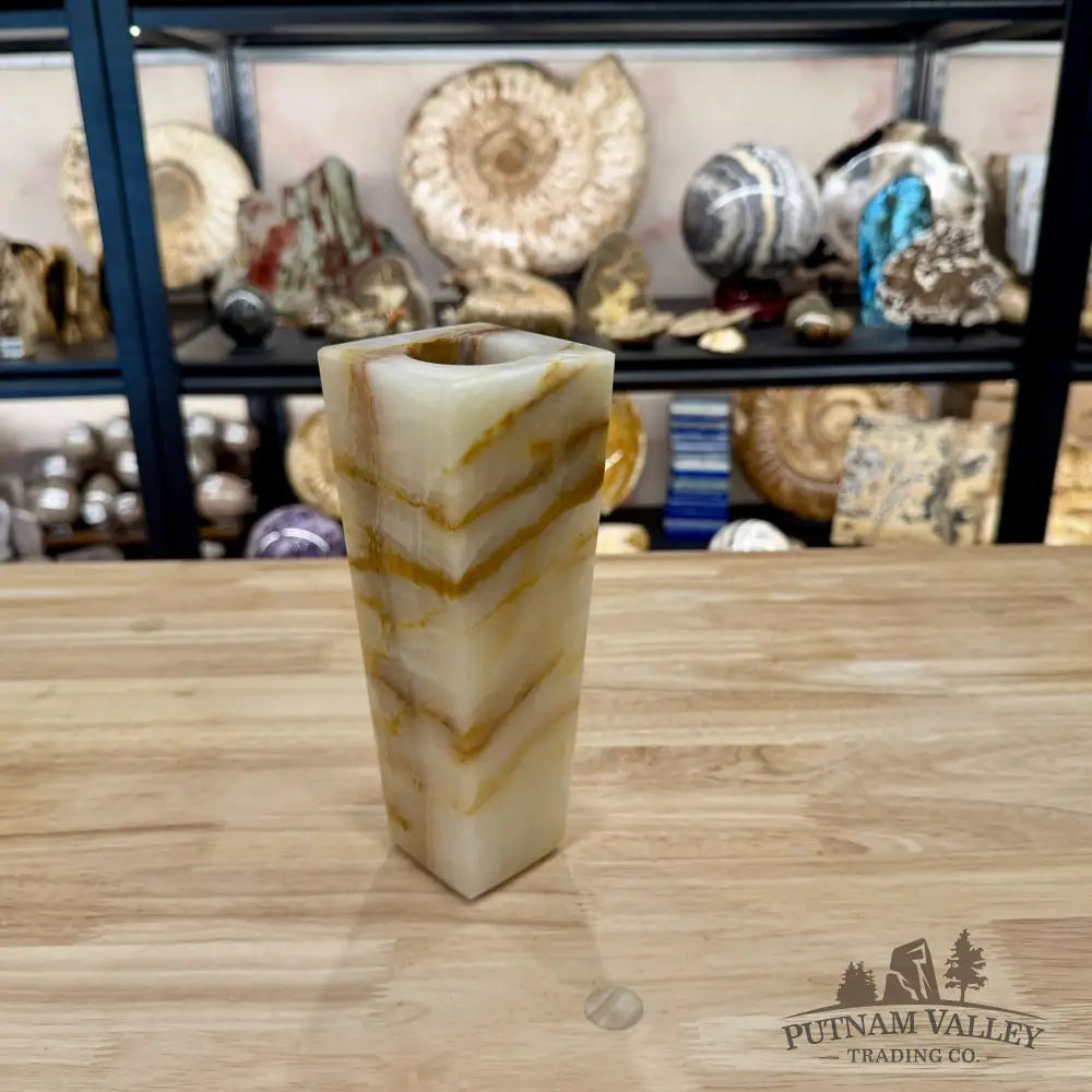 Reserve White Banded Calcite Square Vase - Vase