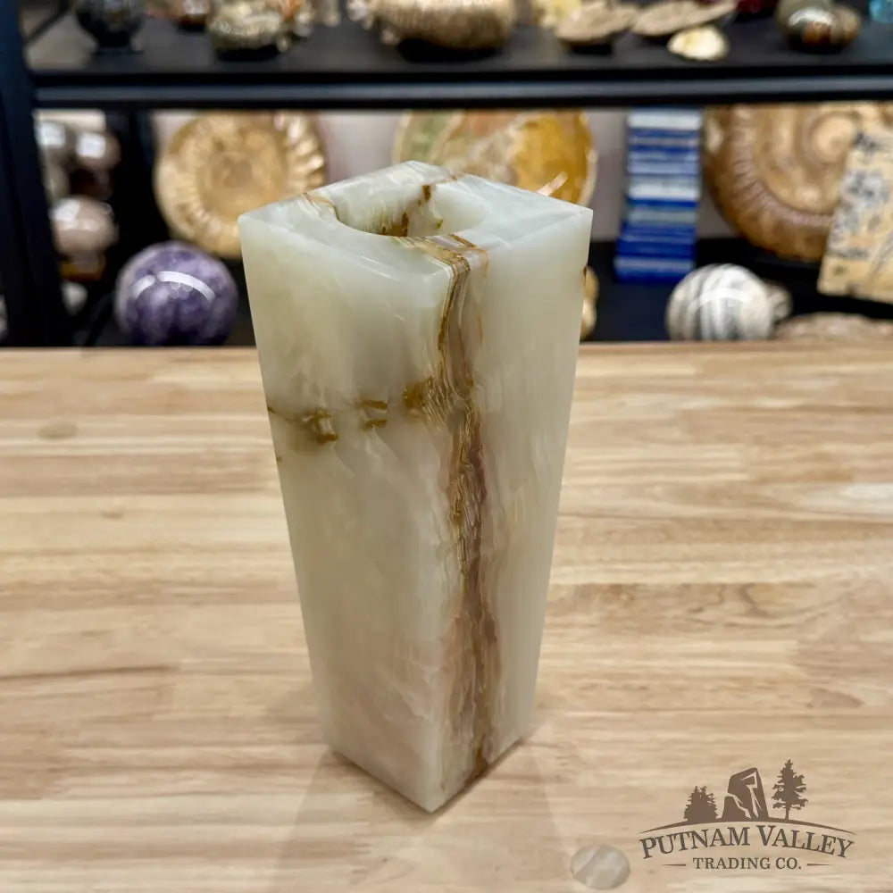 Reserve White Banded Calcite Square Vase - Vase