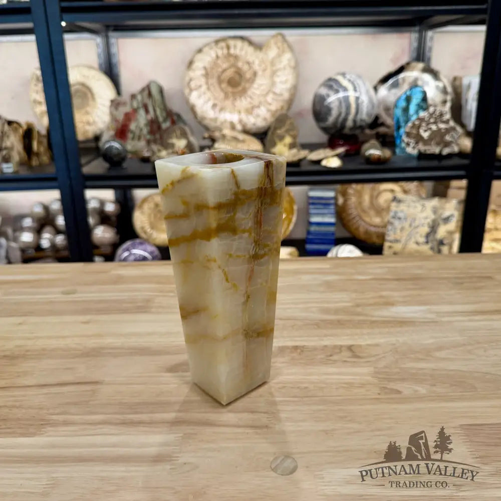 Reserve White Banded Calcite Square Vase - Vase