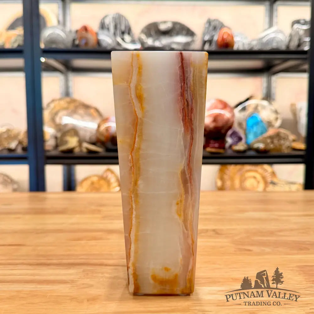 White Banded Calcite Square Vase - Vase