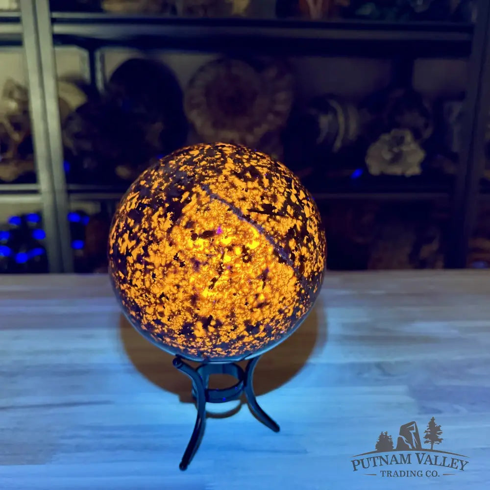 Reserve Yooperlite + Hematite Sphere 5.68’’, UV Reactive Glow - Sphere