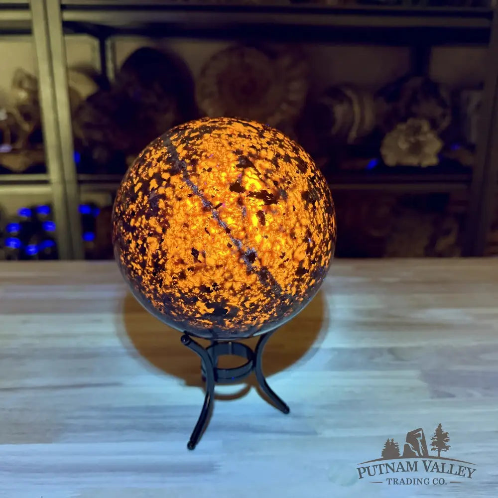 Reserve Yooperlite + Hematite Sphere 5.68’’, UV Reactive Glow - Sphere