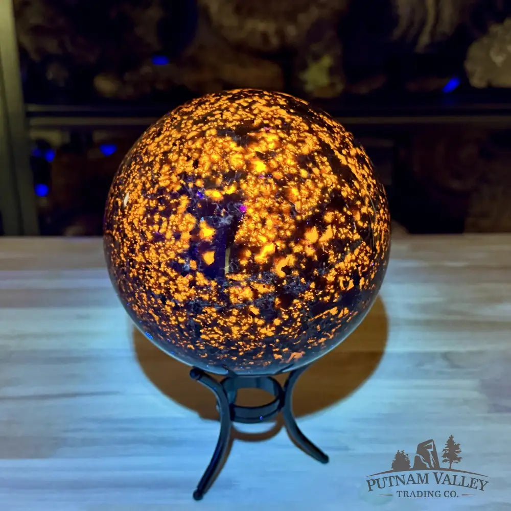 Reserve Yooperlite + Hematite Sphere 5.97’’, UV Reactive Glow - Sphere