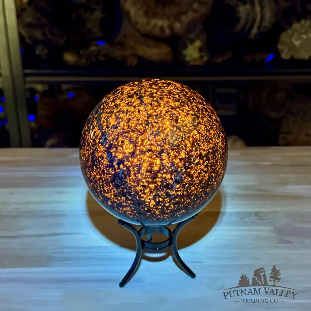 Reserve Yooperlite + Hematite Sphere 5.97’’, UV Reactive Glow - Sphere