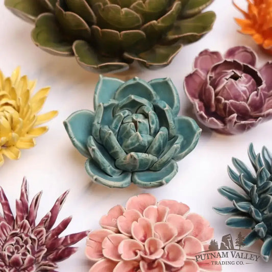 Ceramic Flower Wall Art Succulent Teal 11 Accent