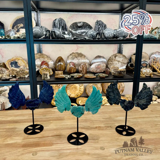 Stone Angel Wings with Heart on Metal Stand Sculpture