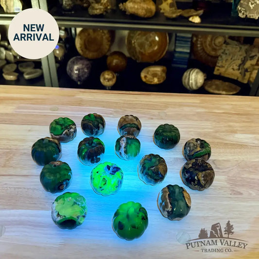 Volcano Agate Carved Pumpkins, UV Reactive Glow - Carved Object