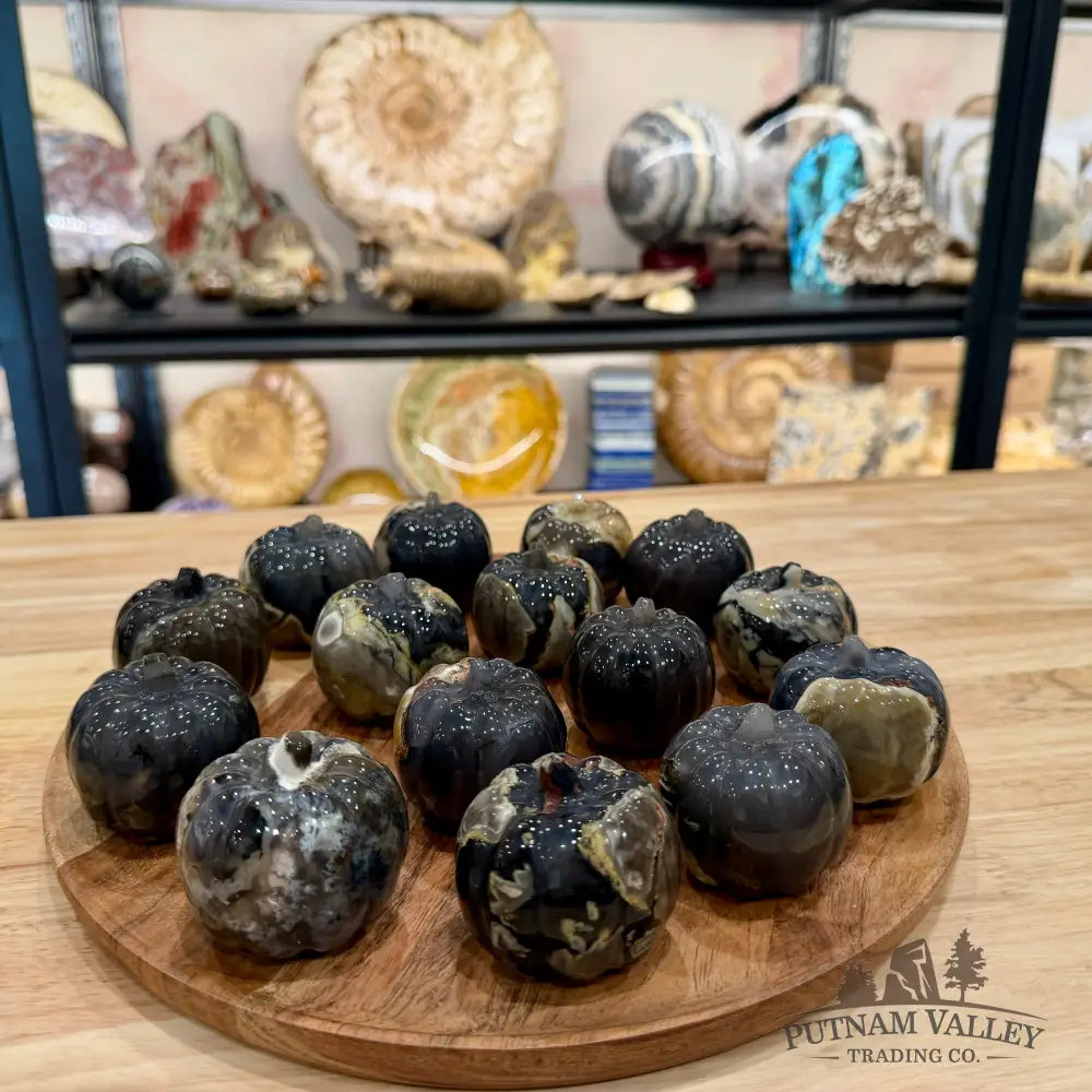 Volcano Agate Carved Pumpkins, UV Reactive Glow - Carved Object