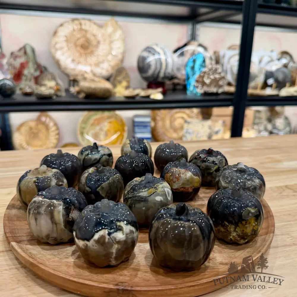 Volcano Agate Carved Pumpkins, UV Reactive Glow - Carved Object