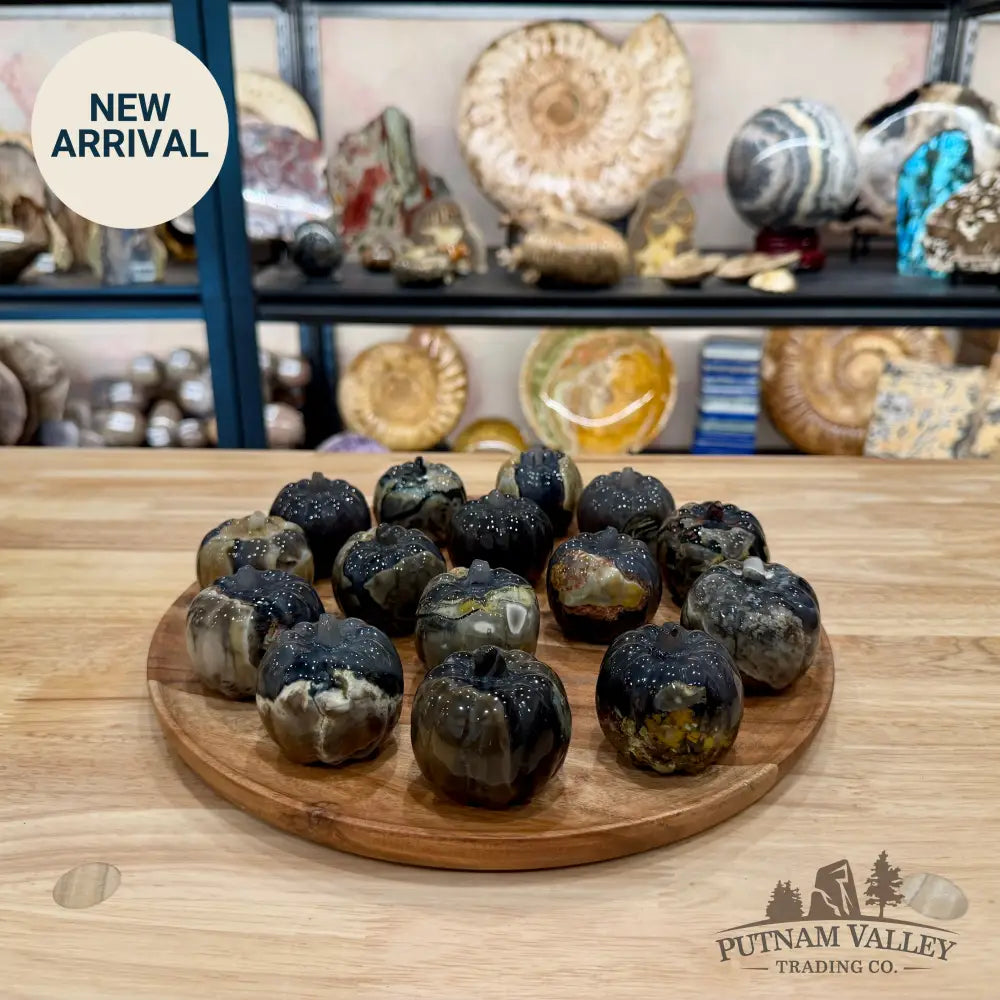 Volcano Agate Carved Pumpkins, UV Reactive Glow - Carved Object