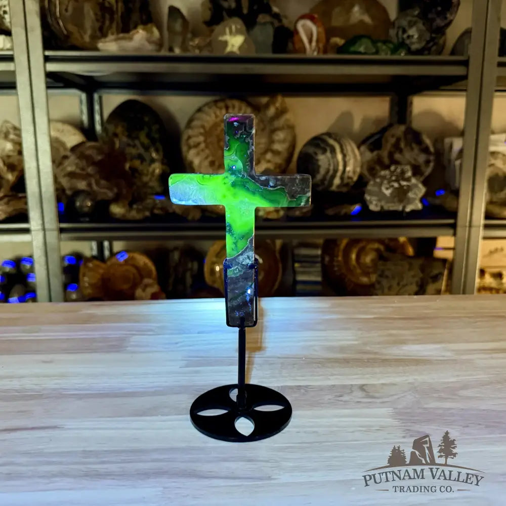 Volcano Agate Cross + Stand 9’’ - Free Standing Accent
