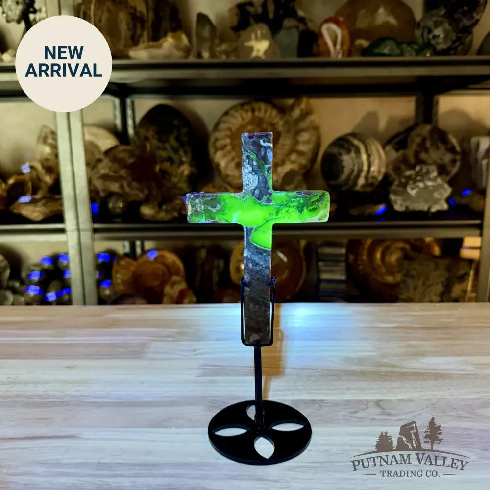 Volcano Agate Cross + Stand 9’’ - Free Standing Accent