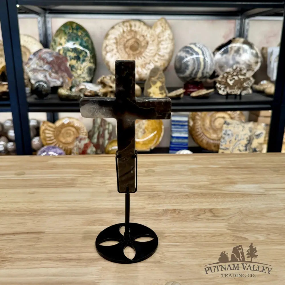 Volcano Agate Cross + Stand 9’’ - Free Standing Accent