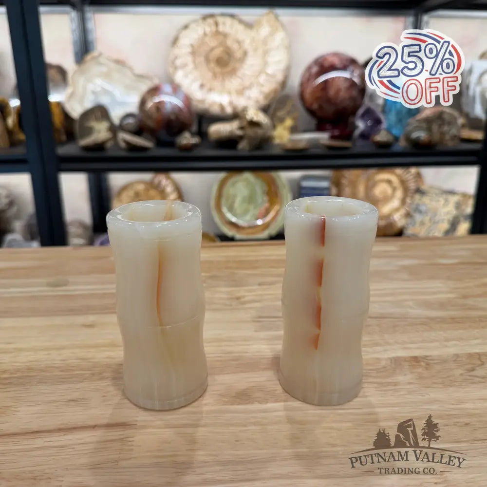 White Banded Calcite Bamboo Vase | Pen Holder - Vase
