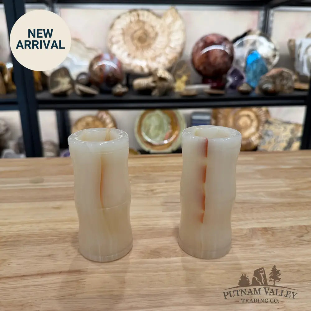 White Banded Calcite Bamboo Vase | Pen Holder - Vase