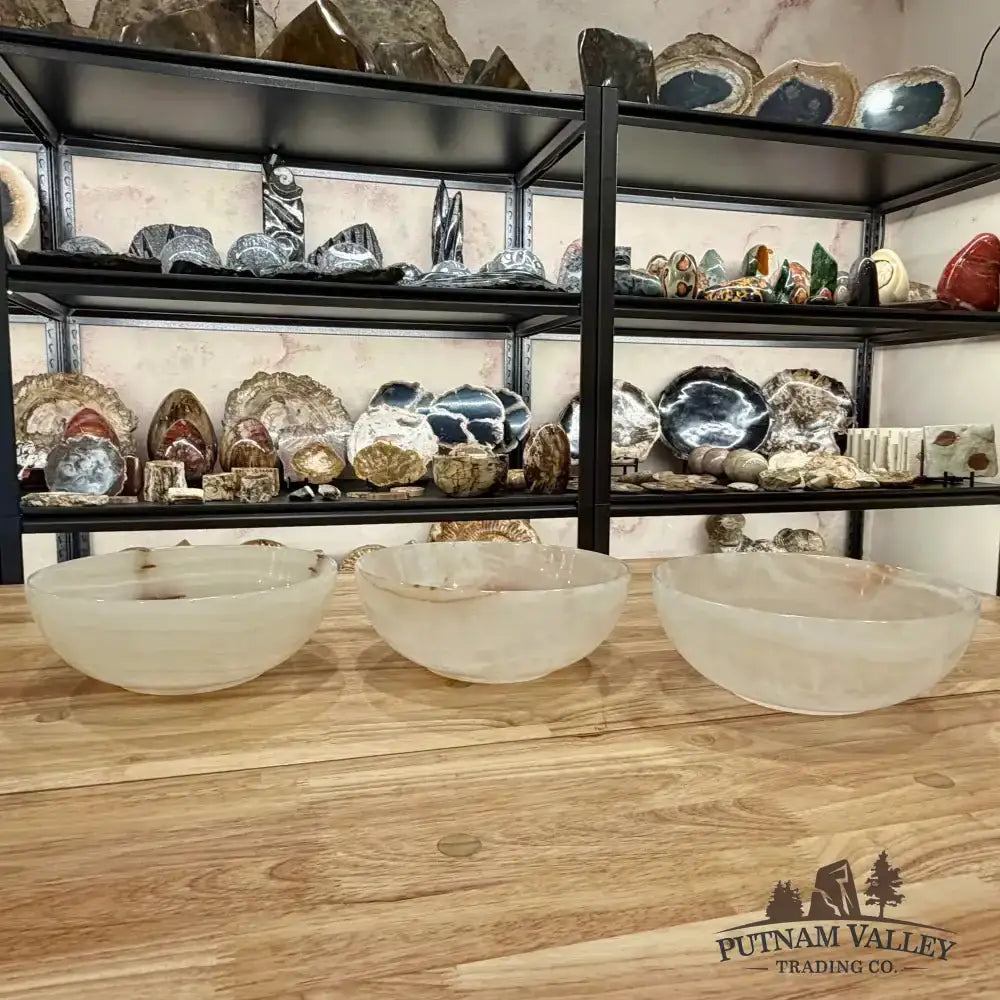 White Banded Calcite Bowl 8" - Putnam Valley Trading Co.