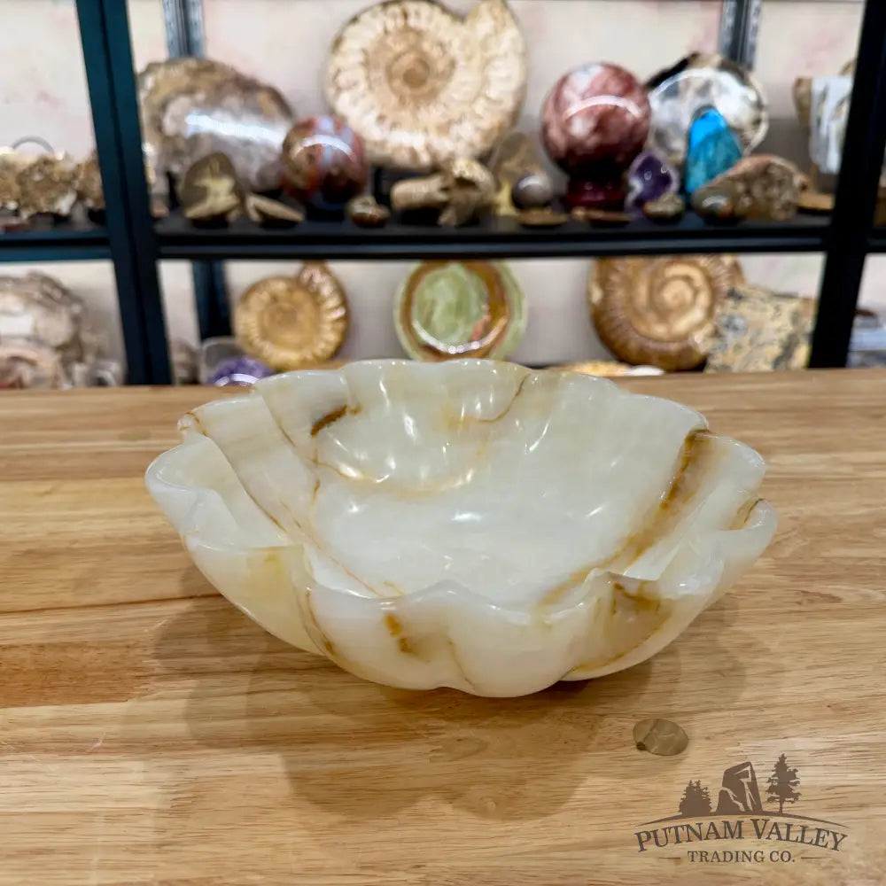 White Banded Calcite Scalloped Bowl 9.65’’ - Bowl