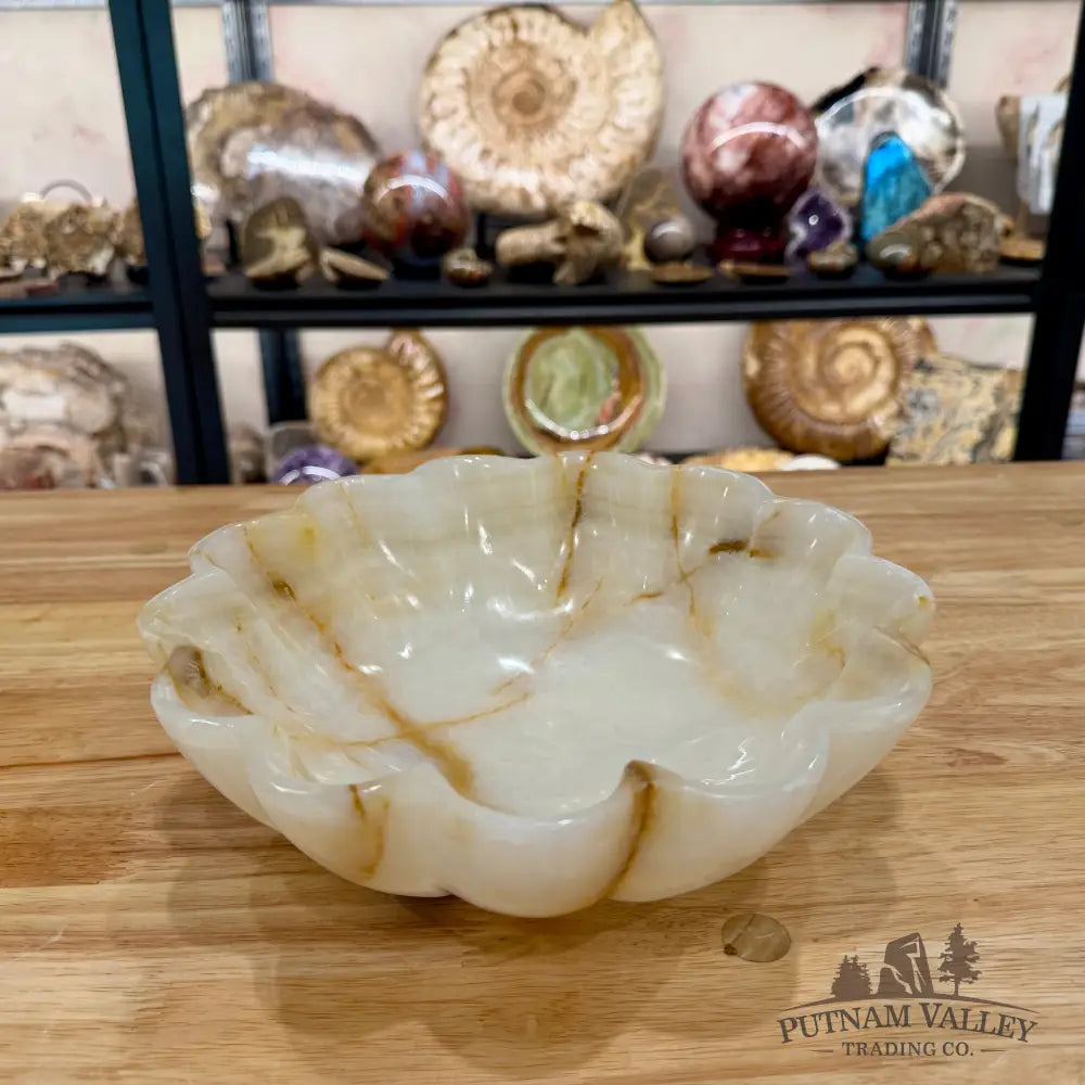 White Banded Calcite Scalloped Bowl 9.65’’ - Bowl