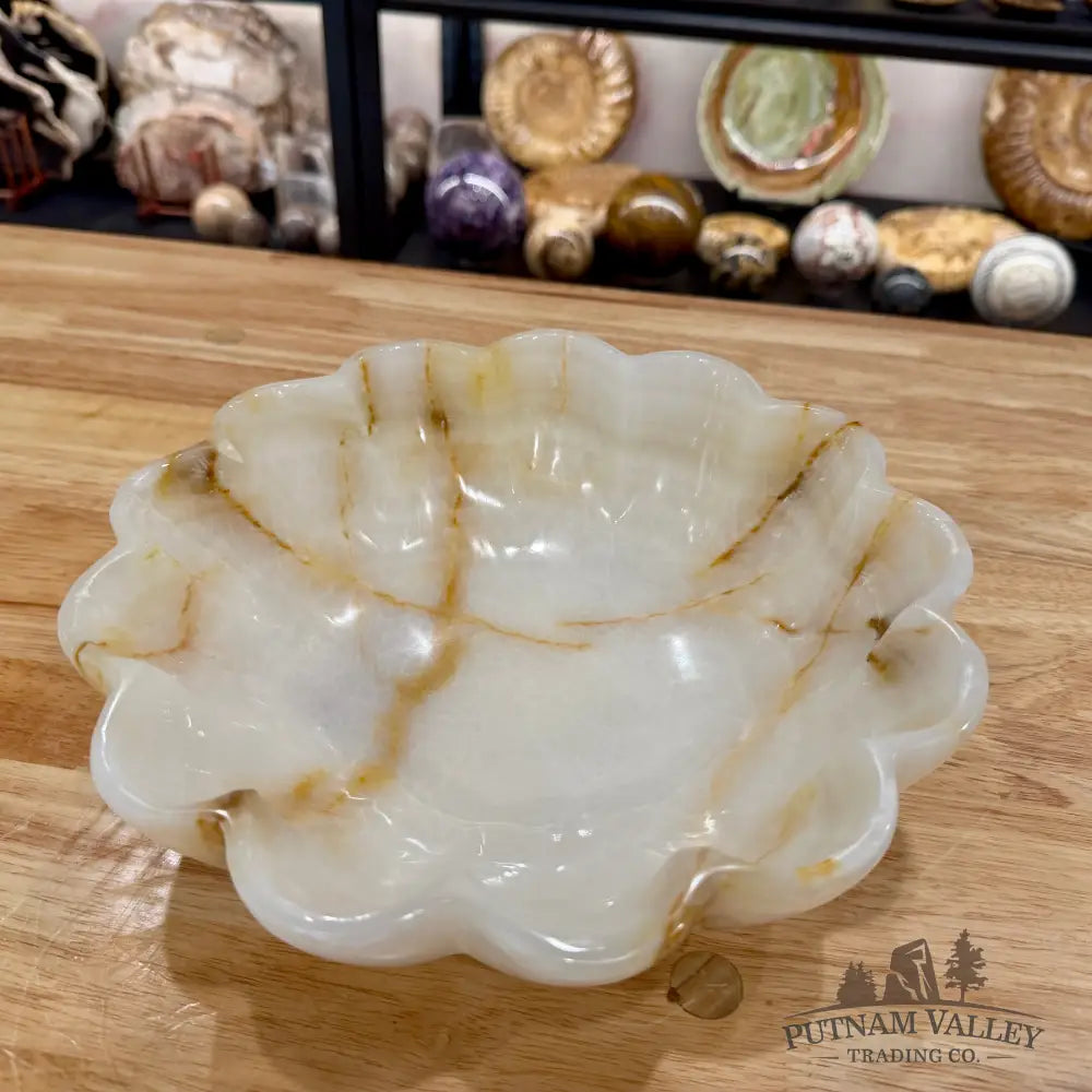 White Banded Calcite Scalloped Bowl 9.65’’ - Bowl