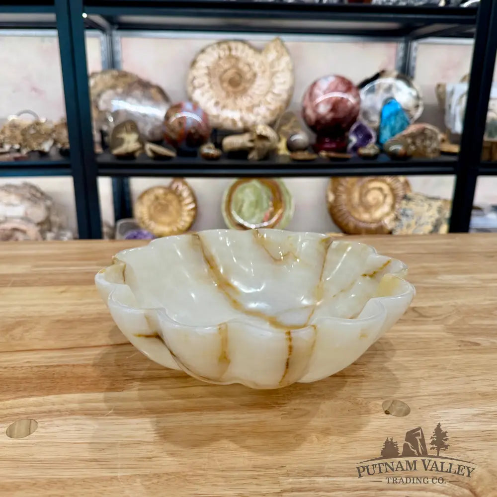 White Banded Calcite Scalloped Bowl 9.65’’ - Bowl