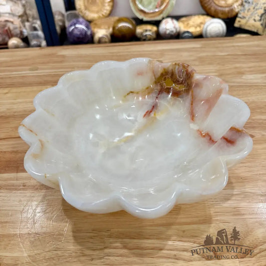 White Banded Calcite Scalloped Bowl 9.75’’ - Bowl