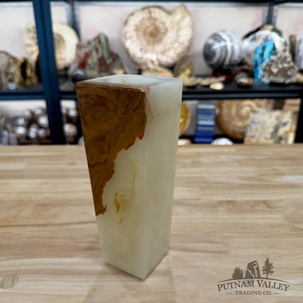 White Banded Calcite Square Vase - Vase